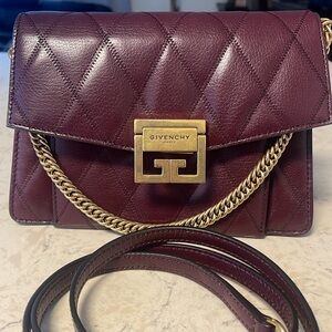 GIVENCHY bag Goatskin Quilted Small GV3 Shoulder Bag Aubergine Burgundy 🖤
